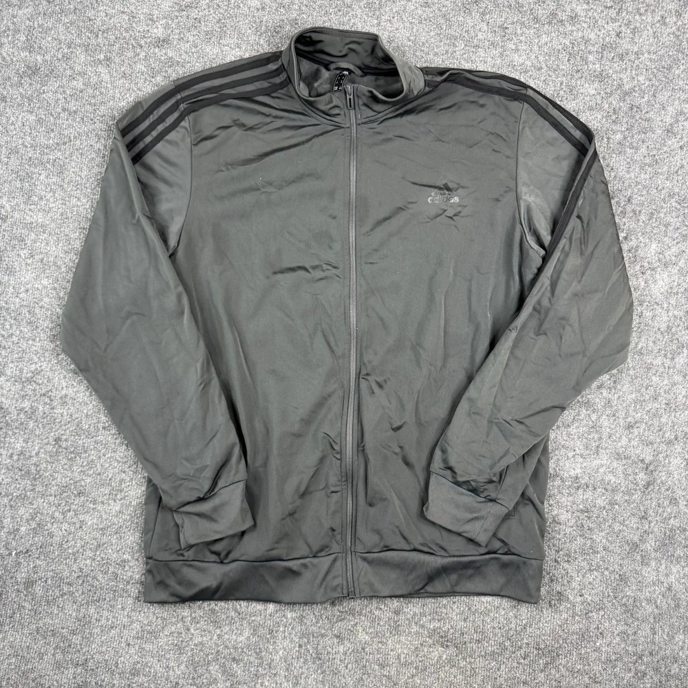 Adidas Track Jacket Mens Size XL Grey Full Zip Primegreen 3 Stripe Athletic